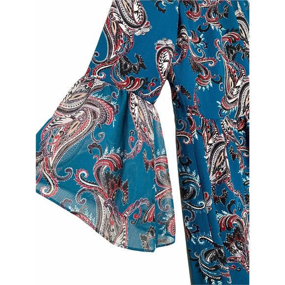 White House Black Market Blue Paisley Mock Neck With Tie Dress Size Small - Picture 6 of 11